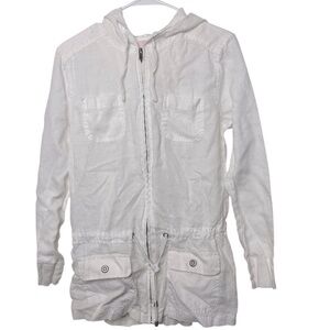 St Tropez West Womens Jacket Small White 100%‎ Linen Hooded Beach Coastal Zip Up